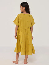Rasa Floral Printed  Linen Dress - Ochre