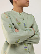 Akio Floral Linen Co-ord set - Mint
