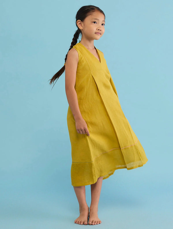 Ita Pleated Linen Dress - Ochre