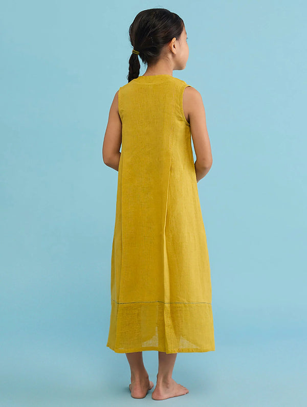 Ita Pleated Linen Dress - Ochre