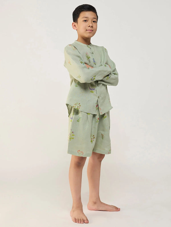 Akio Floral Linen Co-ord set - Mint