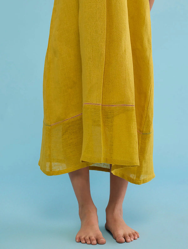 Ita Pleated Linen Dress - Ochre