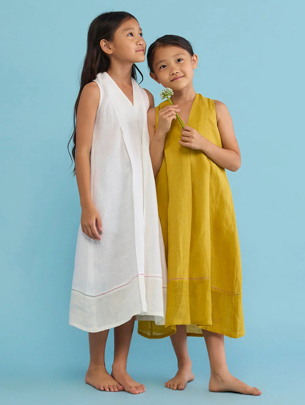 Ita Pleated Linen Dress - Ochre