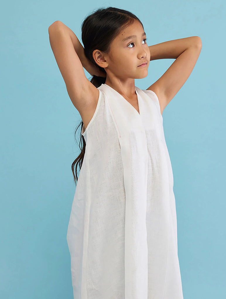 Ita Pleated Linen Dress - White