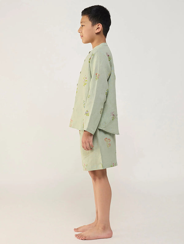 Akio Floral Linen Shirt - Mint