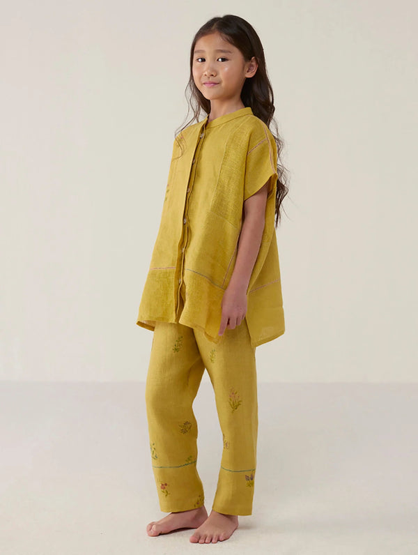 Nama Floral Linen Pant - Ochre