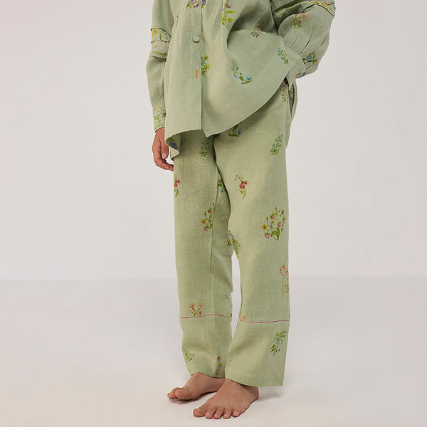Akavi Pleated Floral Linen Co-ord Set - Mint
