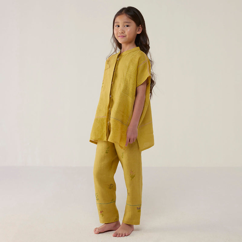 Aboli Patchwork Linen Co-ord Set - Ochre