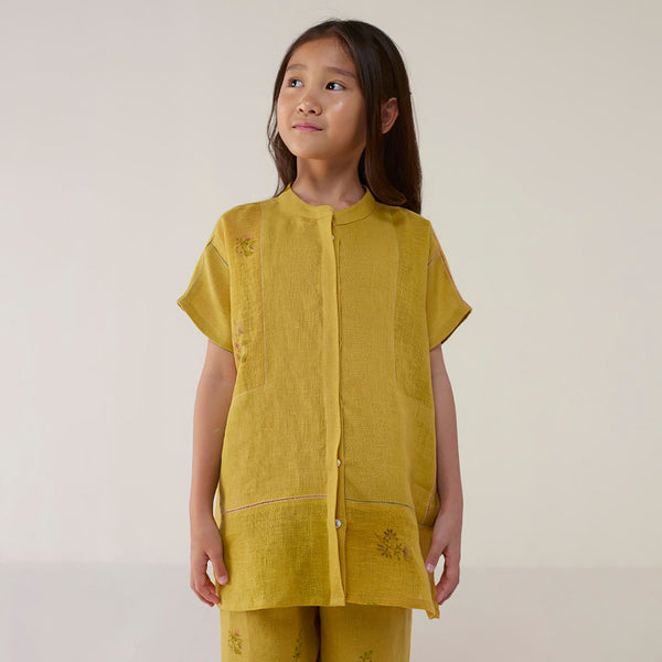 Aboli Patchwork Linen Co-ord Set - Ochre