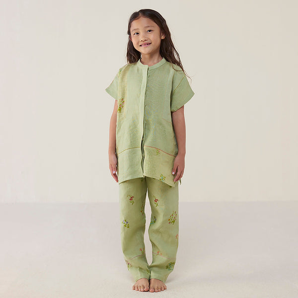 Aboli Patchwork Linen Co-ord Set - Mint