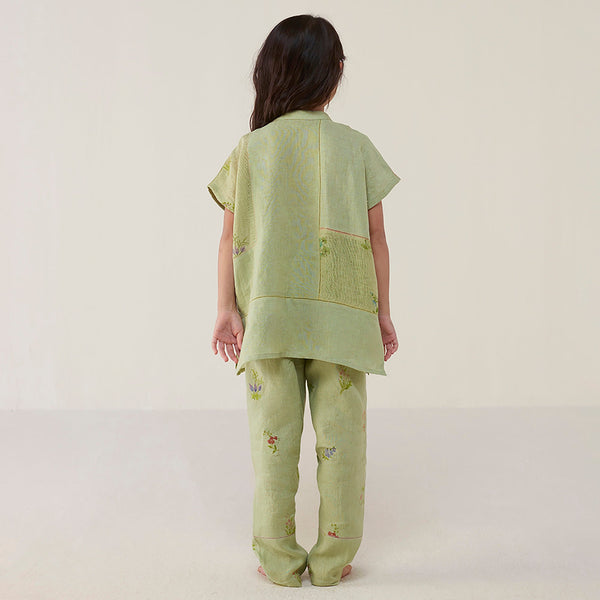 Aboli Patchwork Linen Co-ord Set - Mint