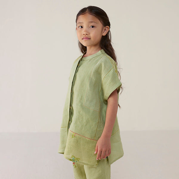 Aboli Patchwork Linen Co-ord Set - Mint