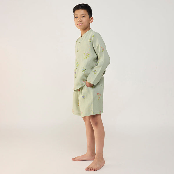 Akio Floral Linen Co-ord set - Mint