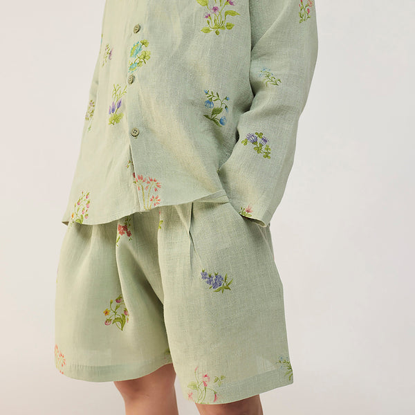 Akio Floral Linen Co-ord set - Mint