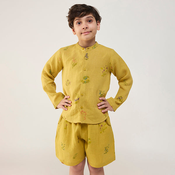 Akio Floral Linen Co-ord set - Ocher