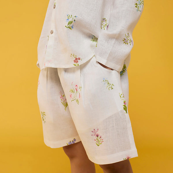 Akio Floral Linen Co-ord Set - White