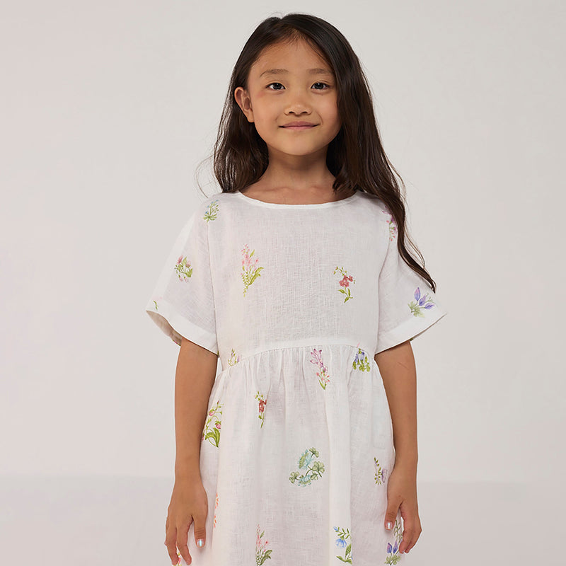 Rasa Floral Printed Linen Dress - White