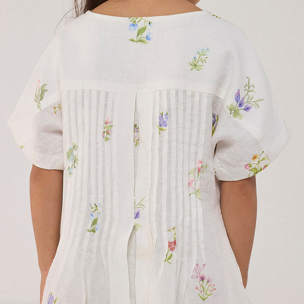 Rasa Floral Printed Linen Dress - White