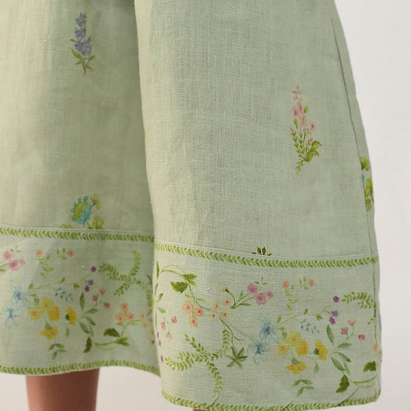 Mema Shawl Printed Collar Linen Dress - Mint