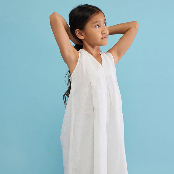 Ita Pleated Linen Dress - White