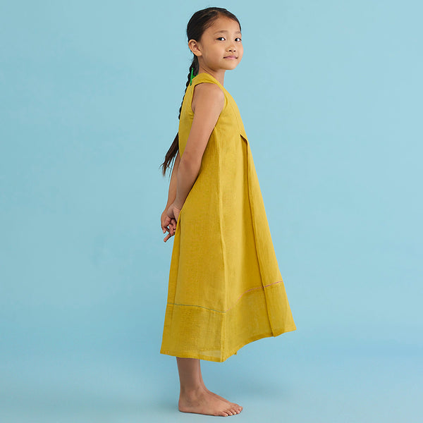 Ita Pleated Linen Dress - Ochre