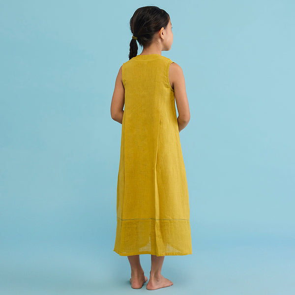 Ita Pleated Linen Dress - Ochre