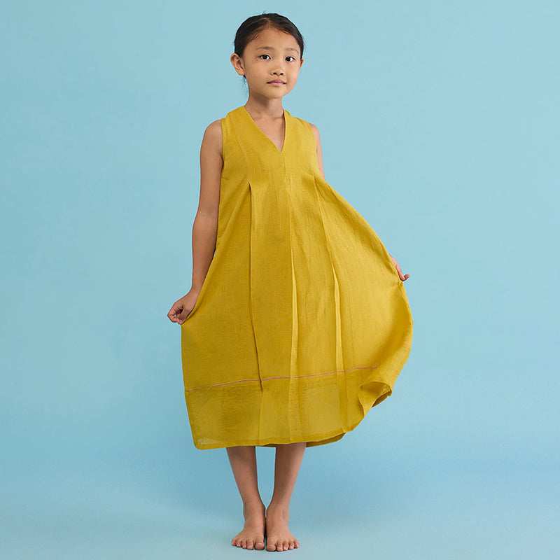 Ita Pleated Linen Dress - Ochre