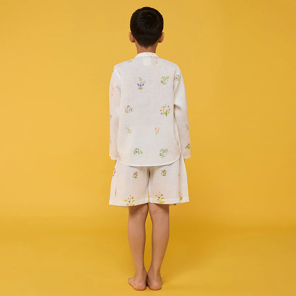 Akio Floral Linen Shirt - White