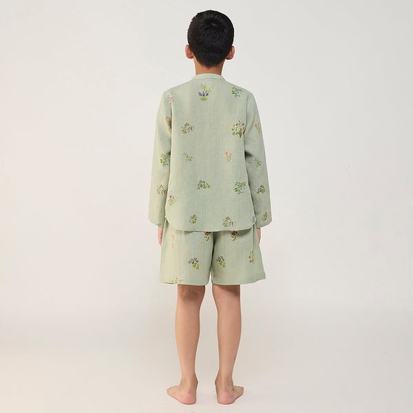 Akio Floral Linen Shirt - Mint