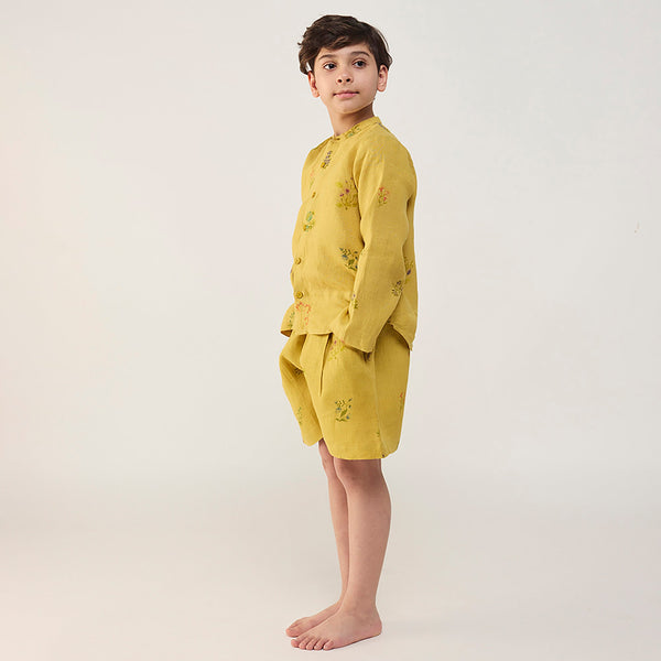 Akio Floral Linen Shirt - Ocher