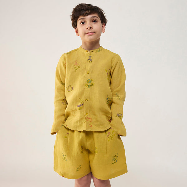 Akio Floral Linen Shirt - Ochre