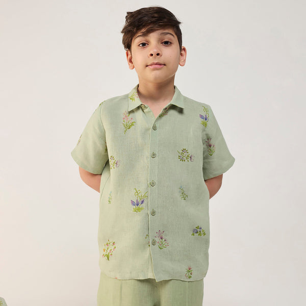 Kabo Floral Linen Shirt - Mint