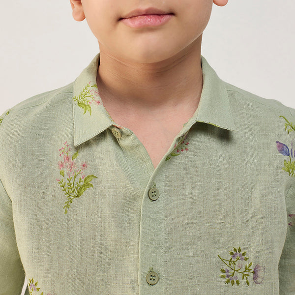Kabo Floral Linen Shirt - Mint