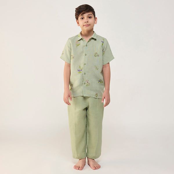 Kabo Floral Linen Shirt - Mint