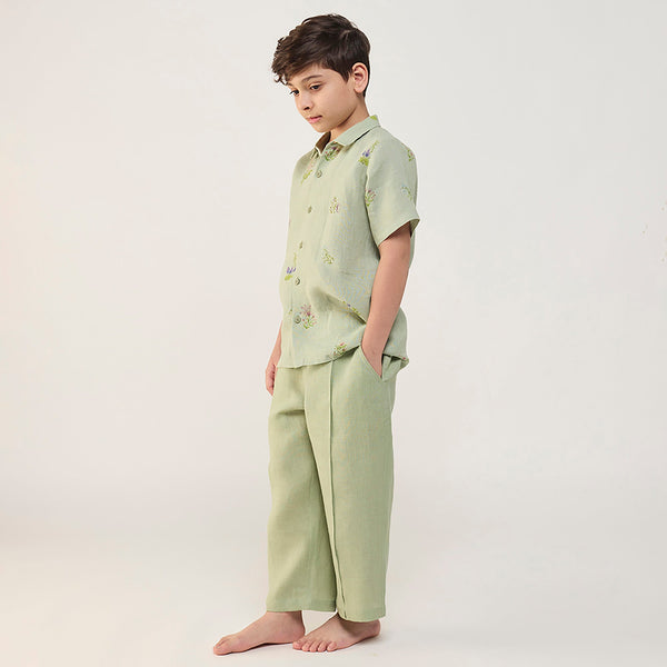 Kabo Floral Linen Shirt - Mint