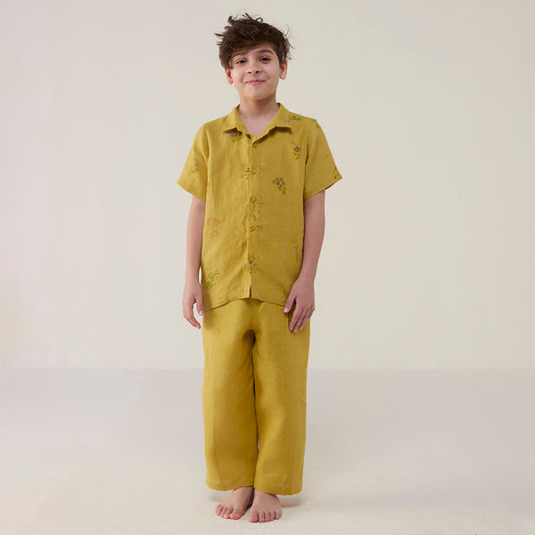 Kabo Floral Linen Shirt - Ocher