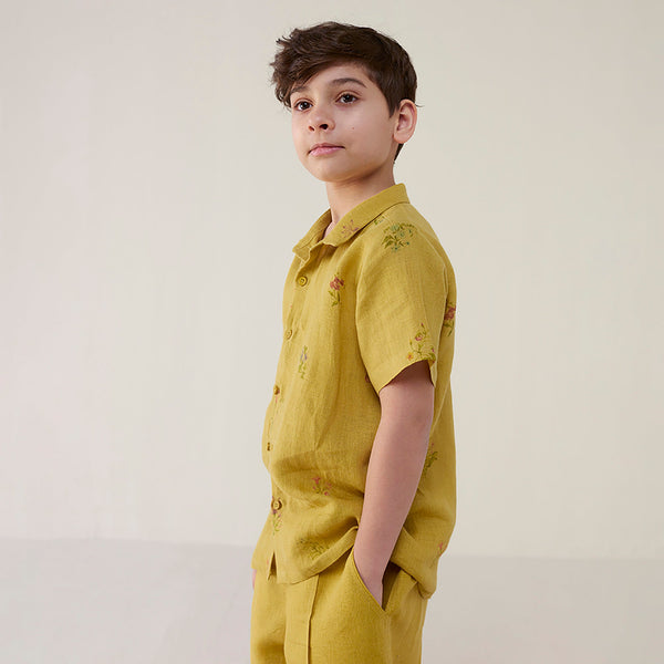 Kabo Floral Linen Shirt - Ocher