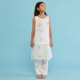 Aneya Patchwork Floral Linen Kurta - White