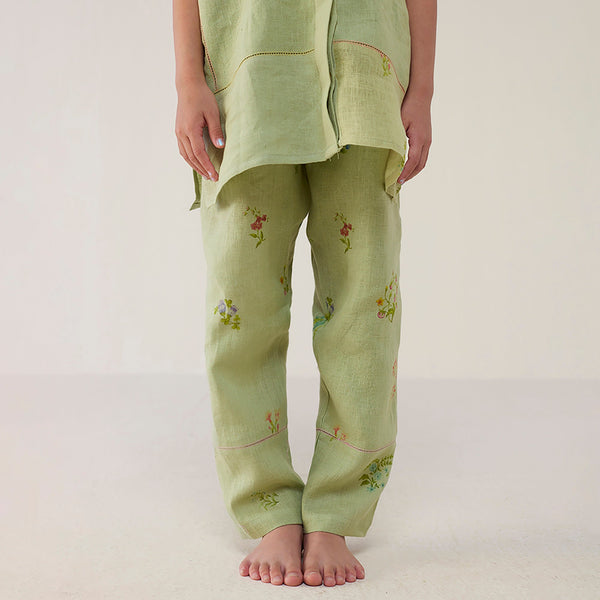 Nama Floral Linen Pant - Mint