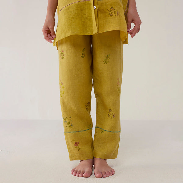 Nama Floral Linen Pant - Ochre