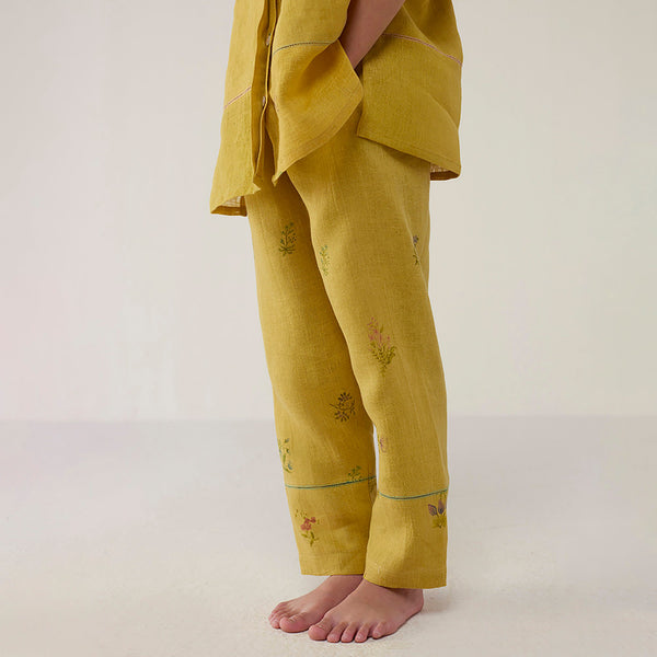 Nama Floral Linen Pant - Ochre