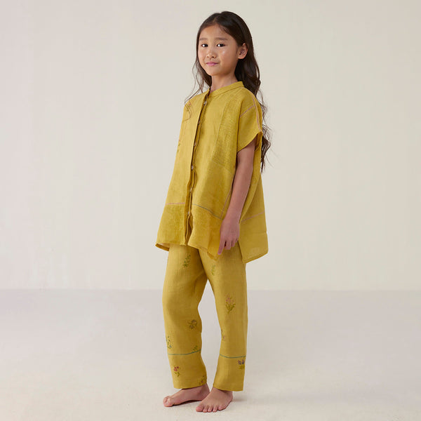 Nama Floral Linen Pant - Ochre