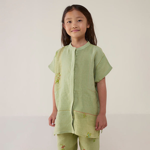 Aboli Patchwork Linen Shirt - Mint