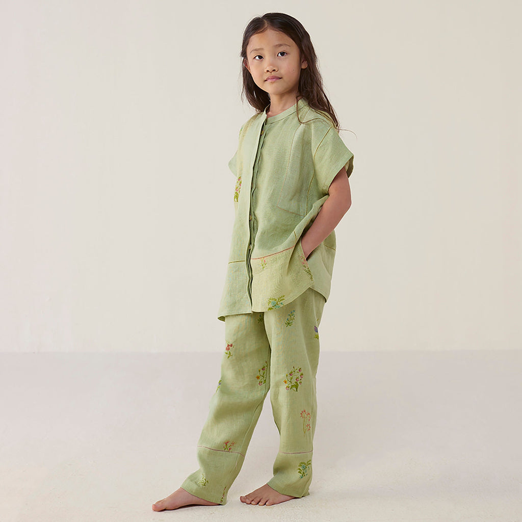 Aboli Patchwork Linen Shirt - Mint
