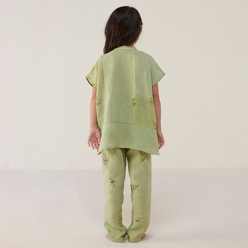 Aboli Patchwork Linen Shirt - Mint
