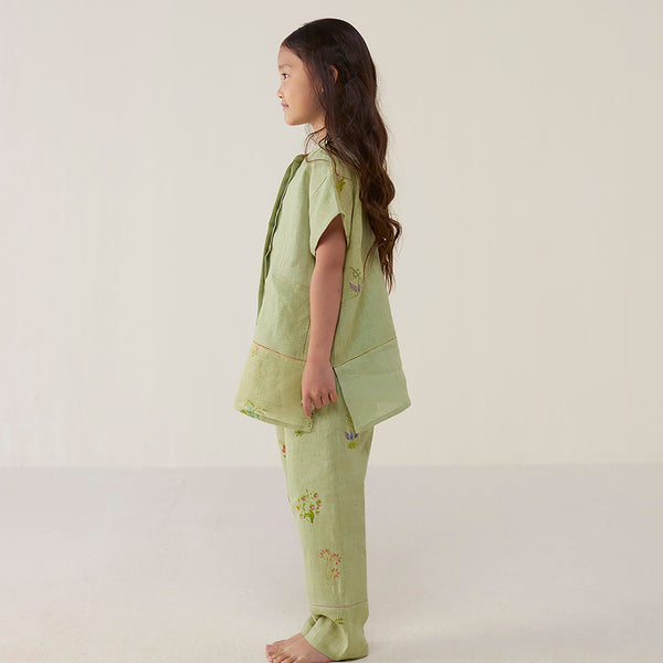 Aboli Patchwork Linen Shirt - Mint