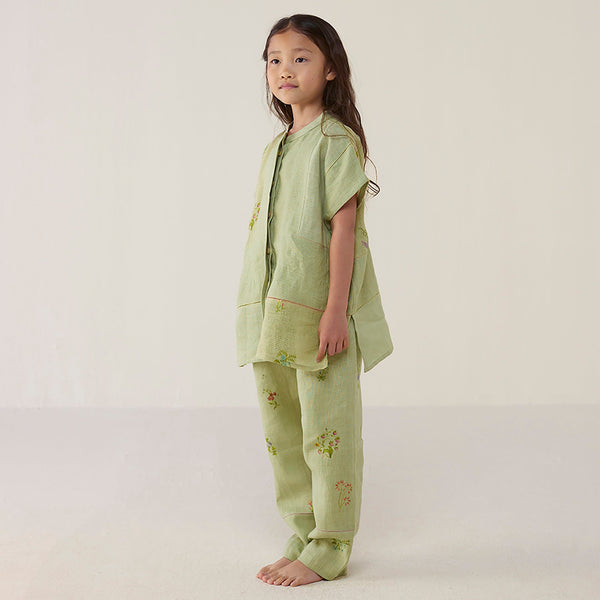 Aboli Patchwork Linen Shirt - Mint