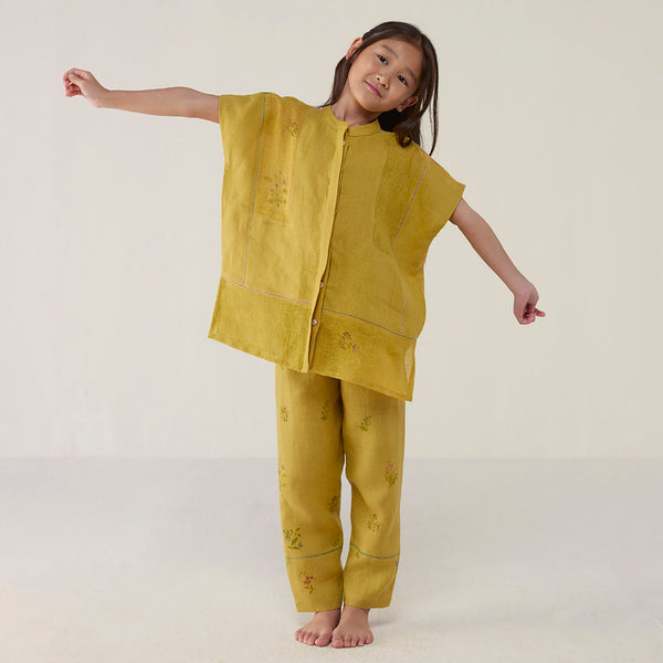 Aboli Patchwork Linen Shirt - Ochre