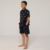 Jin Plain Linen Navy Shorts