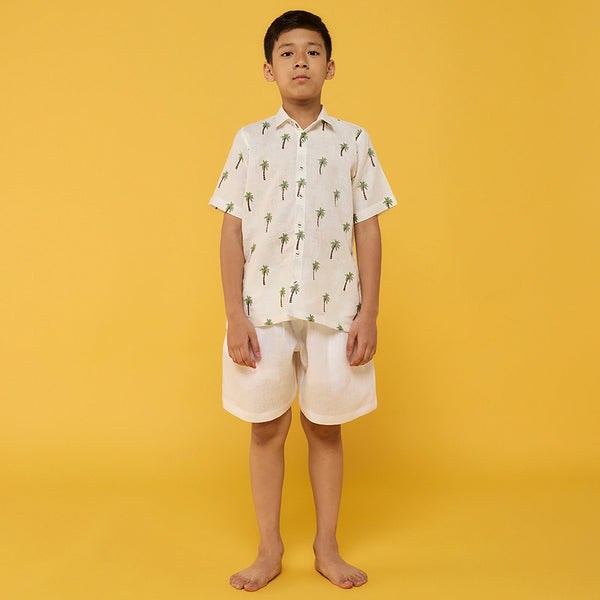 Jin Plain Linen White Shorts